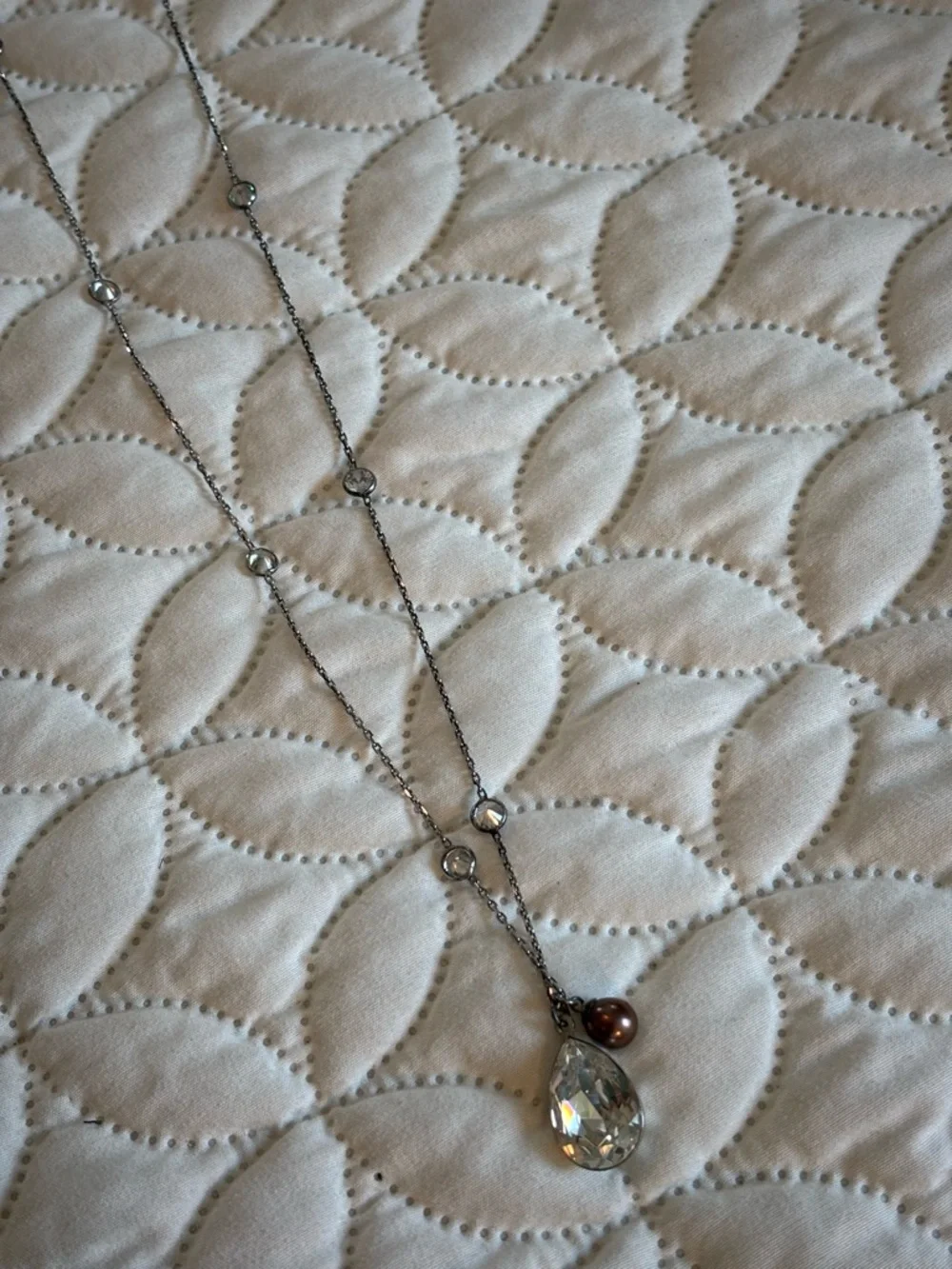 Vantel Pearls .925 Silver Necklace w/Crystal Accents & Purple Freshwater Pearl